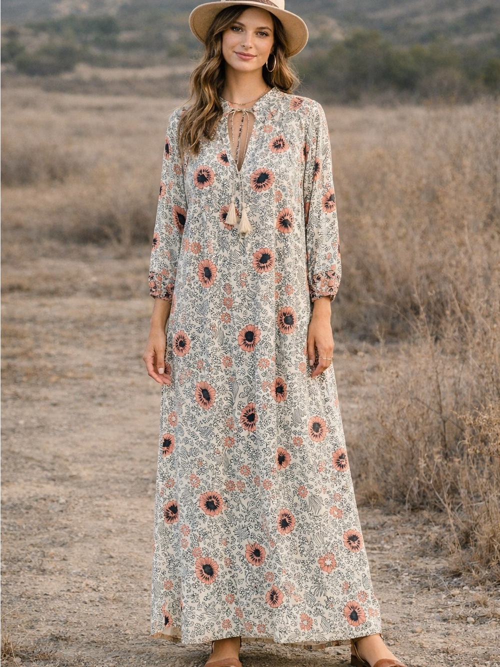 Natalie Martin Lizzie Floral Boho Maxi Dress Size Medium